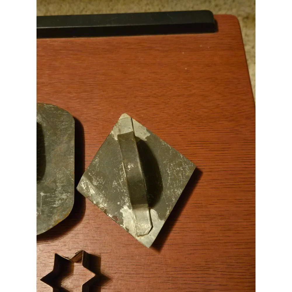 Vintage Primitive Metal Cookie Cutters Set Hatchet Square Star Rustic Farmhouse